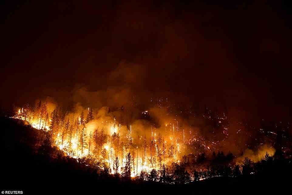 The McKinney Fire burns near Yreka, California, as it ravaged 80 square miles of vegetation, destroying a dozen homes and forcing local residents to evacuate