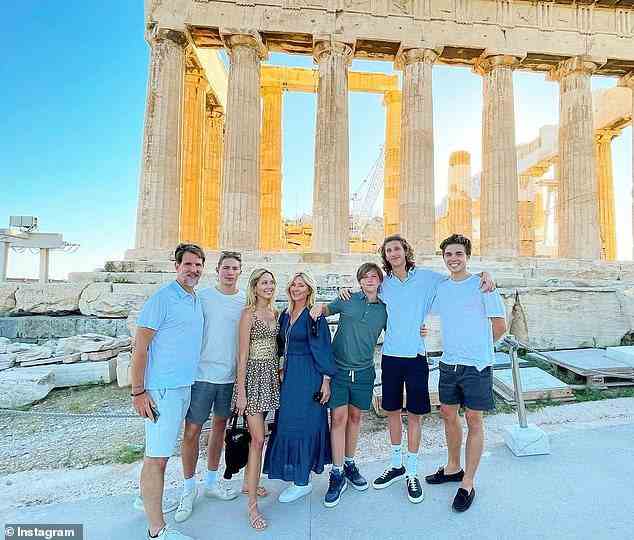 Family fun: The socialite, who grew up in London and is Prince Charles 's goddaughter, spent last July in Greece with her four brothers and their parents