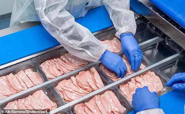 Hier verpackt ein Arbeiter in einer Fabrik Scheiben von Mortadella, einem italienischen Frühstücksfleisch (Aktenfoto)