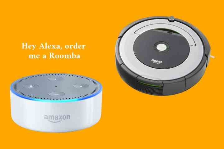 concept illustration of alexa and roomba