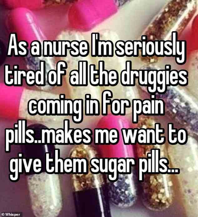 Ein Vorgeschmack auf Ihre eigene Medizin: Eine Krankenschwester aus Baton Rouge, Louisiana, hat genug von „Drogen“, die als Schmerzmittel hereinkommen, und ist versucht, die Schmerzmittel stattdessen durch Zuckerpillen zu ersetzen.