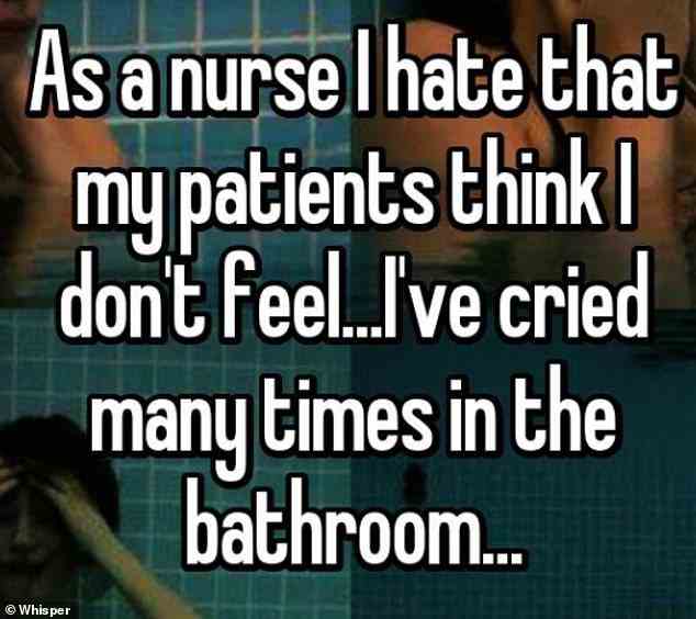Eine US-Krankenschwester sagt, dass ihre Patienten denken, dass sie sich nicht wirklich fühlen, aber viele Male heimlich im Badezimmer geweint haben, während sie auf den Stationen ein tapferes Gesicht gezeigt haben