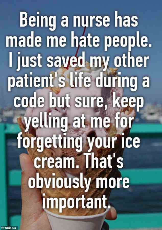 Wo ist jetzt mein Eis?  Eine Krankenschwester aus den USA sagt, dass sie einem Patienten das Leben gerettet haben, aber ein anderer Patient fing an, „sie anzuschreien, dass sie ein Eis bekommen sollen“.