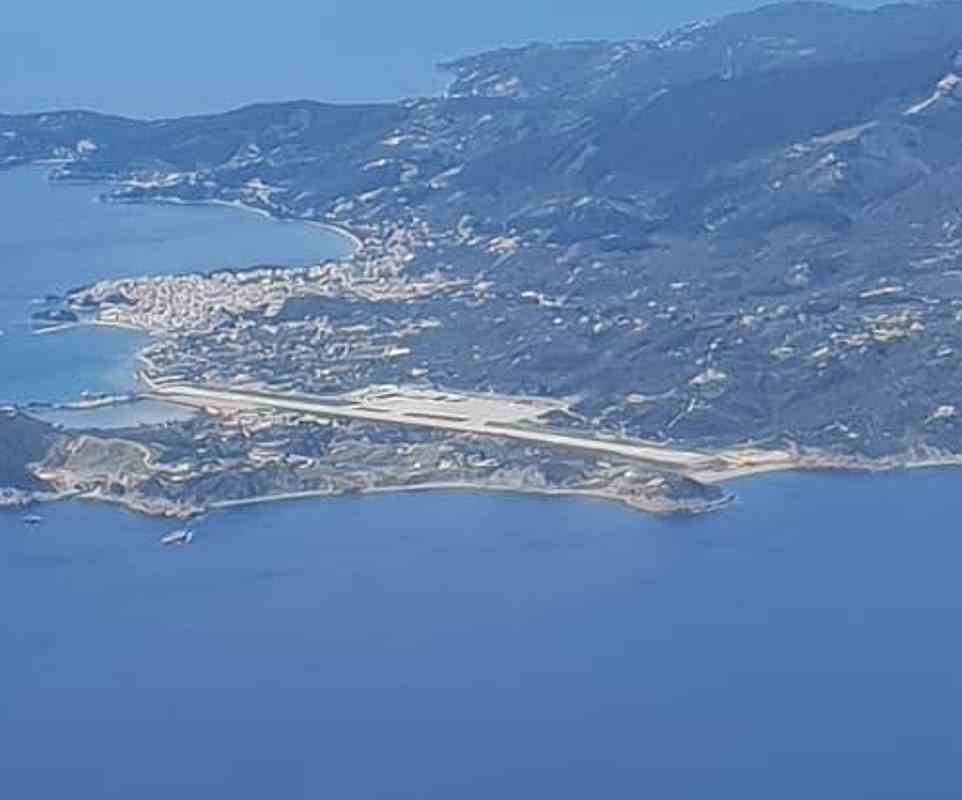 The airport's runway (pictured in this aerial photograph) is found in the north-east of Skiathos island, and is built in-between two hills that flank the stretch of tarmac. The runway runs north-to-south and from coast-to-cast, meaning pilots have to approach as low as possible in order to give themselves enough runway to come to a stop