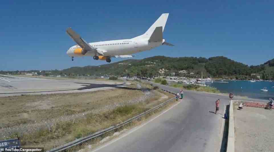 Pictured: Another passenger jet is seen performing a low landing in Skiathos