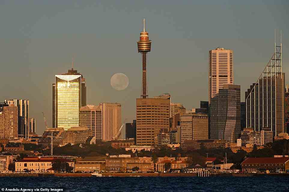The full moon, otherwise known as a supermoon, is seen over the skyline of the CBD in Sydney, Australia June 15, 2022