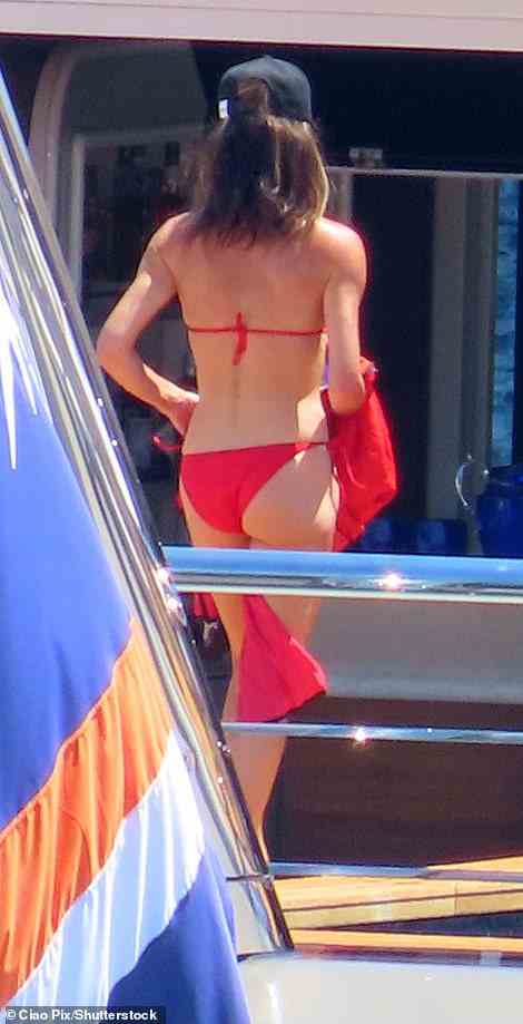Last month, she was spotted in a skimpy, red swimsuit while sunbathing on the dock of the $2.2 million-a-week yacht that the family rented