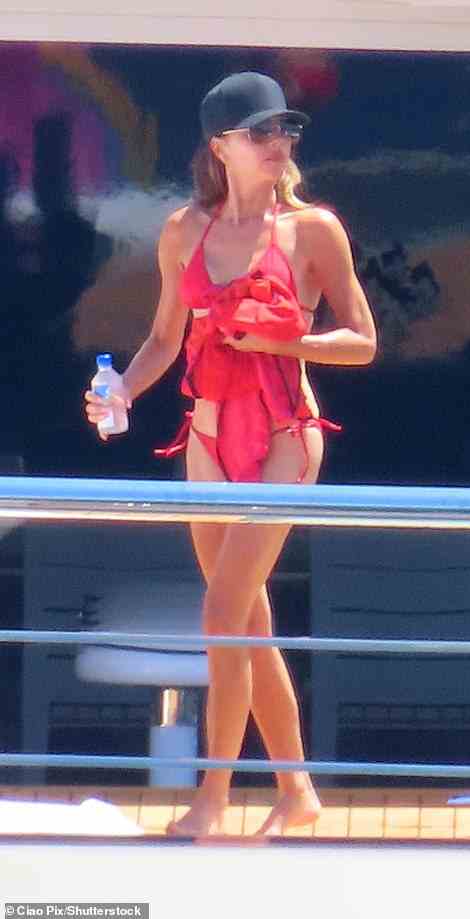 Last month, she was spotted in a skimpy, red swimsuit while sunbathing on the dock of the $2.2 million-a-week yacht that the family rented