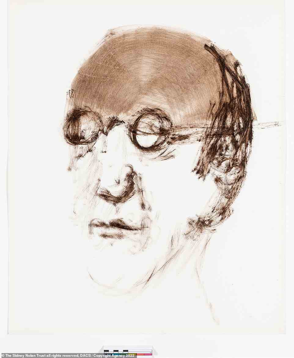 Nolan painted Eichmann over and over again in late 1961. Each picture showed the same receding hair, broad forehead, thin lips and thick rounded glasses (above)