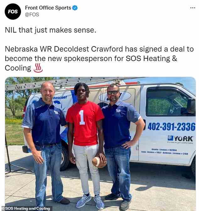 SOS Heating and Cooling wusste, dass sie Crawford für einen NIL-Deal verpflichten würden, nachdem sie gehört hatten, dass er für die Nebraska Cornhuskers unterschrieben hatte