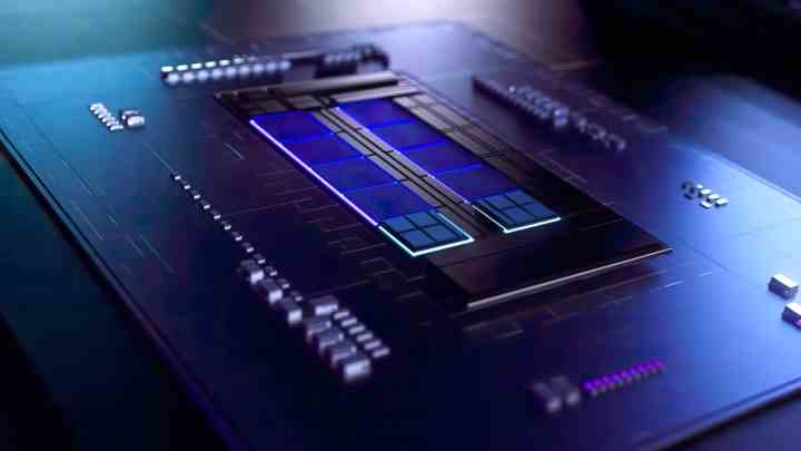 Intel Raptor Lake-Chip in einem gerenderten Bild.