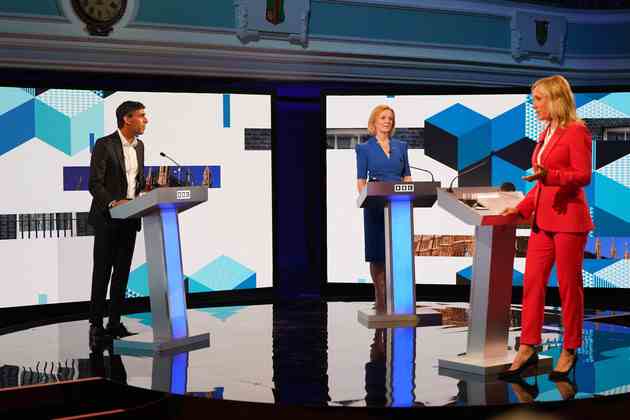 Liz Truss and Rishi Sunak take part in the BBC Conservative Party leadership debate. 
