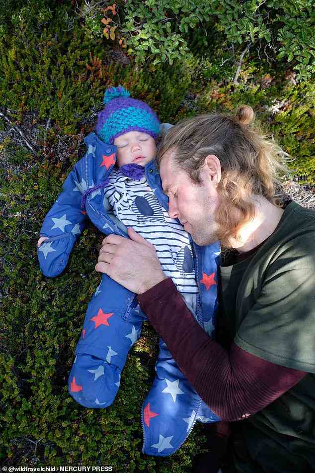 Daddy time: Stu, 33, recently recovered from a benign brain tumour before embarking on this trip (pictured in Bariloche, Argentina)