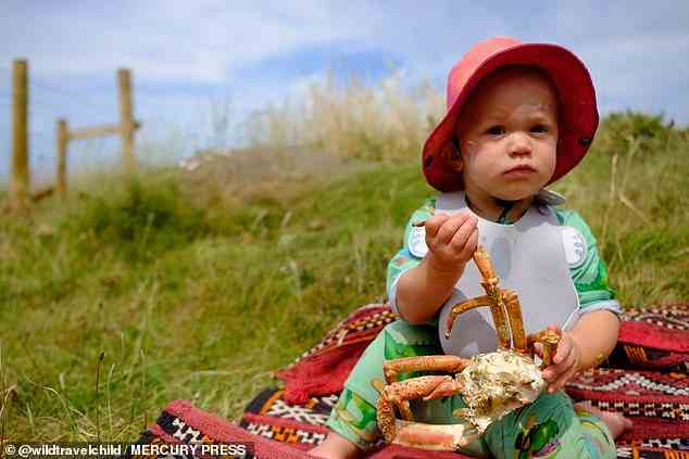 Forget baby food, Poppy prefers to eat spider crabs caught by hand  on a trip to Pembrokeshire, Wales