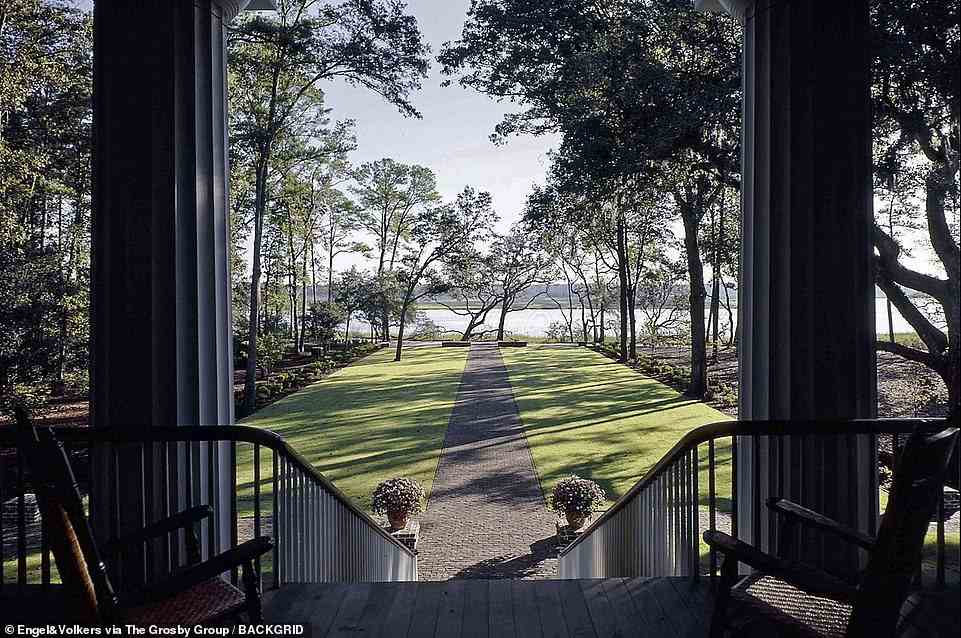 Tucked away: The estate, is located on Hampton Island, south of Savannah and overlooks the Newport River