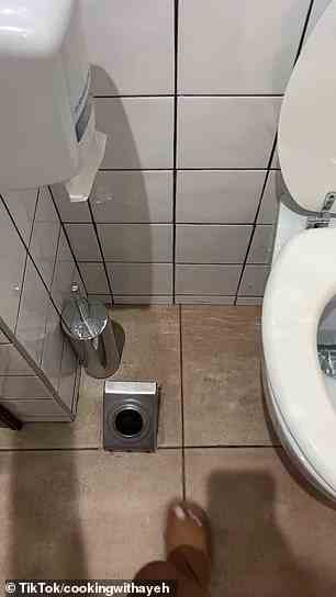 „Wenn Sie keine Toilettenspülung finden, suchen Sie nach einem Fußpedal“, fügte sie hinzu und demonstrierte, wie man den Spülknopf auf dem Boden neben dem Klo benutzt