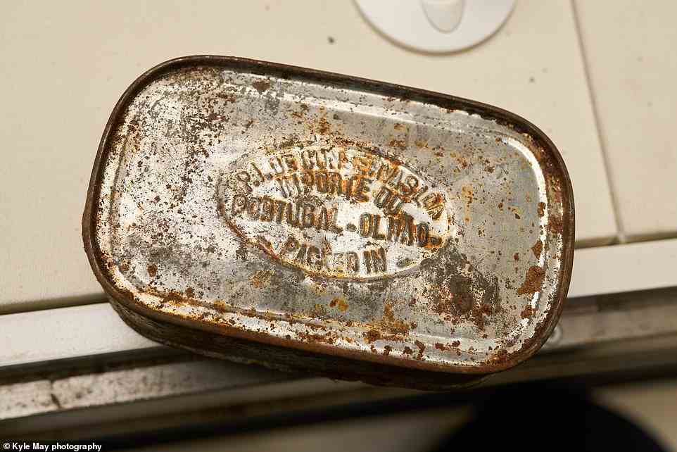 This tin of canned fish, from Portugal, was among the food items that were recovered from the vessel and put into storage