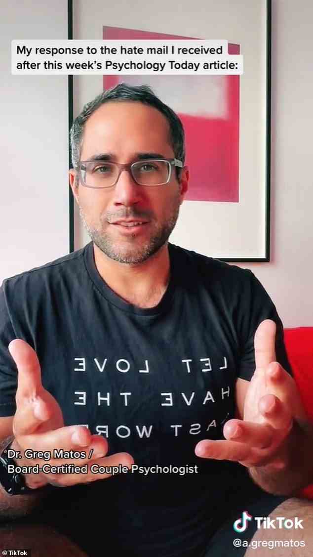 American psychologist Greg Matos, pictured, caused a media storm last week when he suggested men need to up their game if they don't want to end up 'lonely, single' men