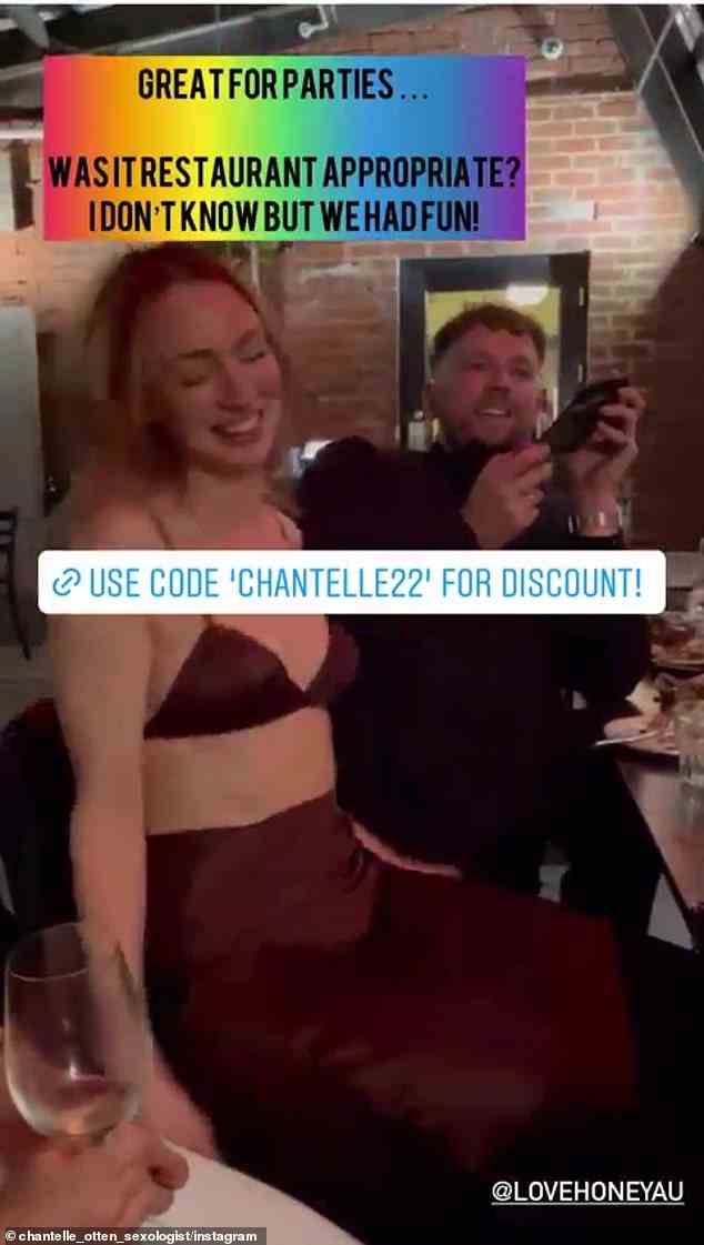 In a series of Instagram posts, Otten boasted about wearing a music-activated vibrator to dinner with tennis star Alcott and several friends