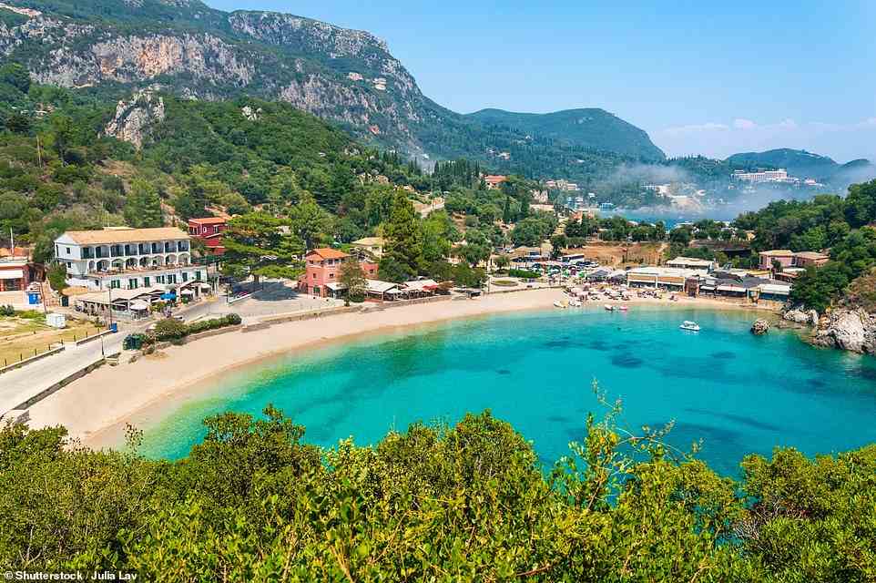 Ted and his family pay a visit to eye-catching Agios Spiridon Beach (above). However, the sheer number of people there prompts them to take a boat trip that tours the local sea caves. 'The captain is a riot,' says Ted