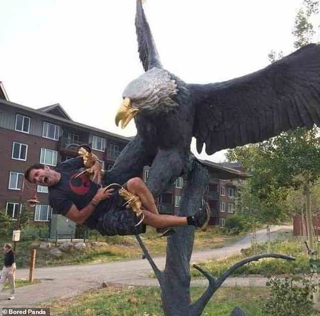 Der Adler ist gelandet... und dieser Mann ist nicht allzu glücklich darüber, als er von der gewaltigen Bestie gepackt wird