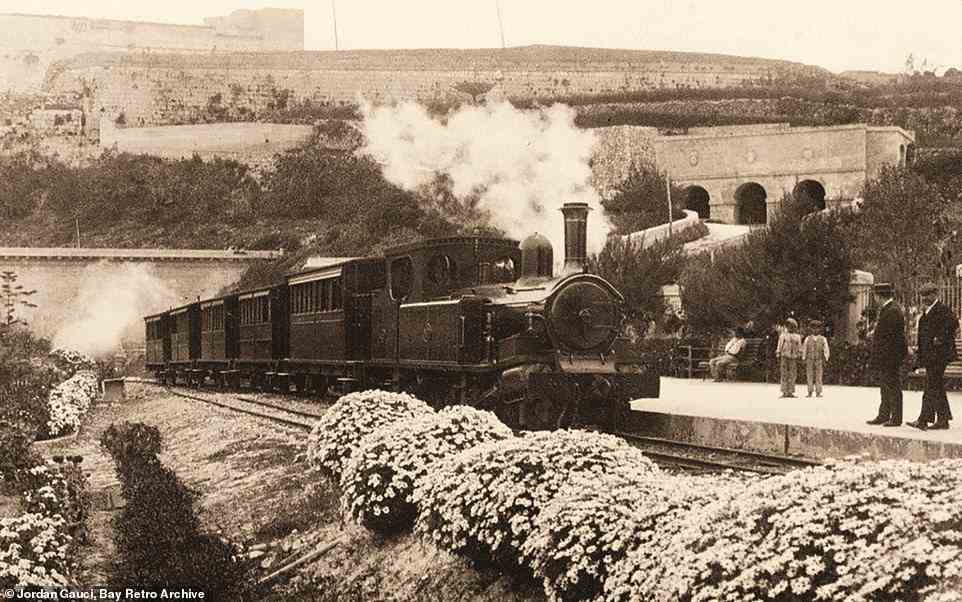 A total of ten steam locomotives were supplied to the island of Malta by manufacturers Manning Wardle of Leeds, Black Hawthorn of Gateshead and Beyer Peacock of Manchester, the book reveals, adding that the latter supplied four '2-6-4T' engines - one of which is seen above pulling a train in the capital, Valletta, in 1918