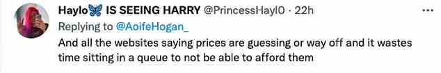 Unglücklich: Auf Twitter schrieb ein Fan: „Können Künstler/Ticketmaster bitte damit beginnen, Ticketpreise klar zu bewerben, bevor sie in den Verkauf gehen, wie zum Beispiel, warum ist das ein Ratespiel?  Ich warte darauf, Harry-Styles-Tickets zu kaufen, und habe keine Ahnung, welche Art von Tickets ich mir leisten kann.