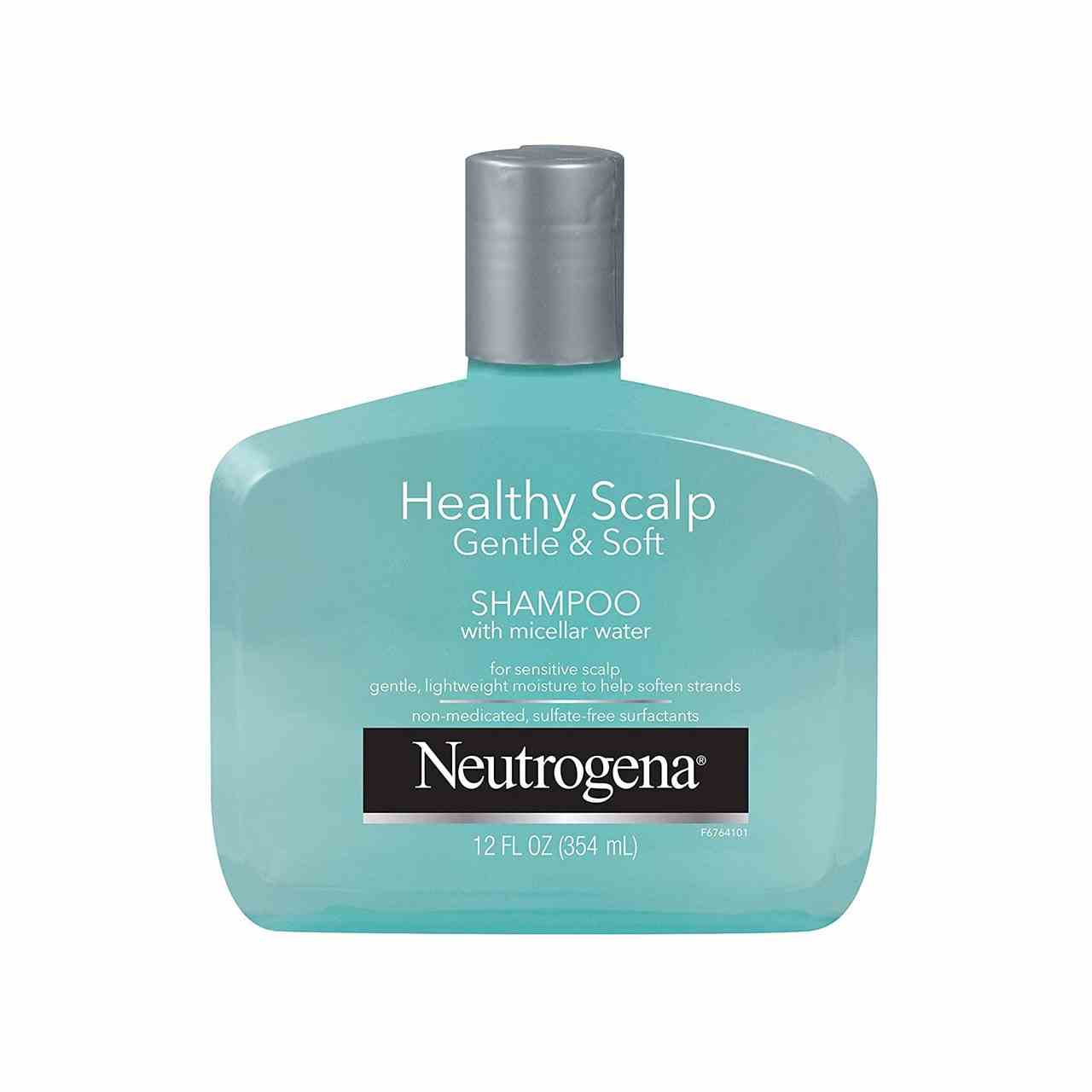 Neutrogena Gentle & Soft Healthy Scalp Shampoo for Sensitive Scalp breite mintfarbene Flasche Shampoo mit grauer Kappe auf weißem Hintergrund
