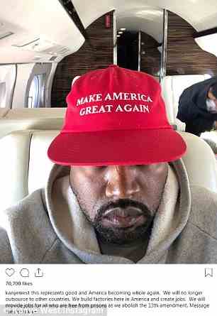Kanye West posted a selfie wearing a Make America Great Again hat followed by several bizarre comments criticizing the 13th Amendment - which outlawed slavery -  on Sunday afternoon