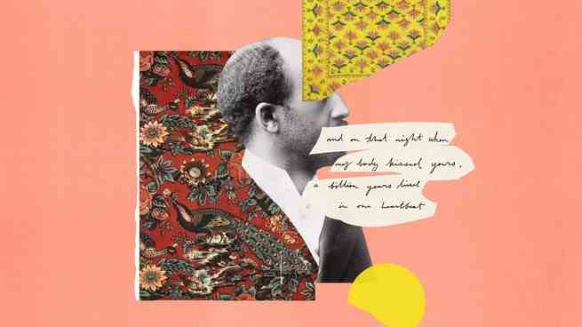 Collage aus verschiedenen Stoffen, einem Bild von Du Bois und handschriftlichem Text auf rosa Hintergrund
