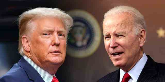 Präsident Biden (rechts) hat vorgeschlagen, dass Donald Trumps politische Basis ist "Halbfaschist."