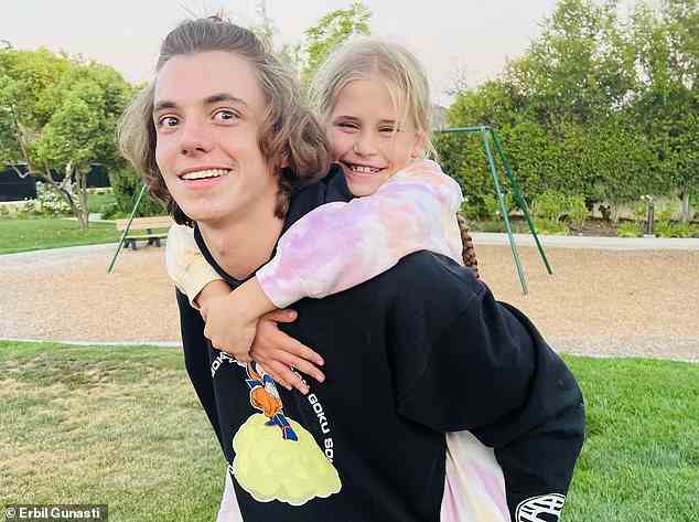 'I'm really happy for them. But, like, I mean... She didn't invite the whole family, and then if it was going to be me and Preston, like, I don't see how that situation would have ended on good terms,' he said. Jayden is pictured giving sister Payton a piggy-back