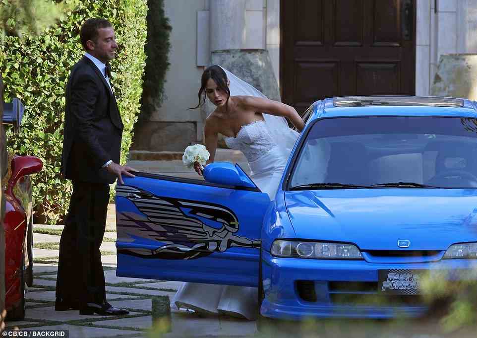 Hot wheels: The actress got into the passenger seat of a blue car with Fast & Furious license plates