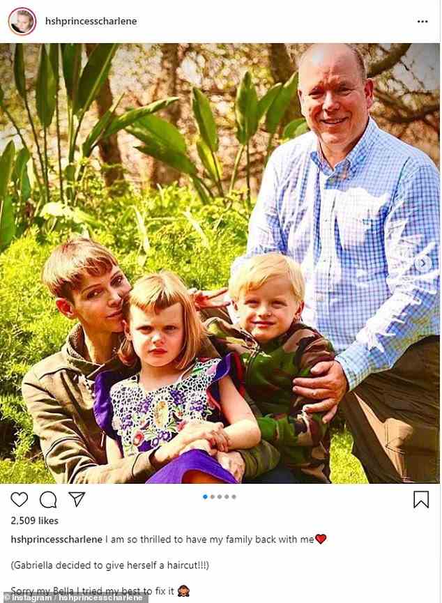 The results of Princess Gabriella's handiwork were shared in a series of Instagram photos showing the family reuniting after Charlene had spent almost three months away from her husband and children while in South Africa recovering from a mystery operation