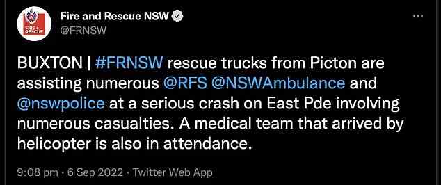Ein Social-Media-Beitrag von Fire and Rescue New South Wales (im Bild) erzählt von der Horrorszene bei dem Absturz