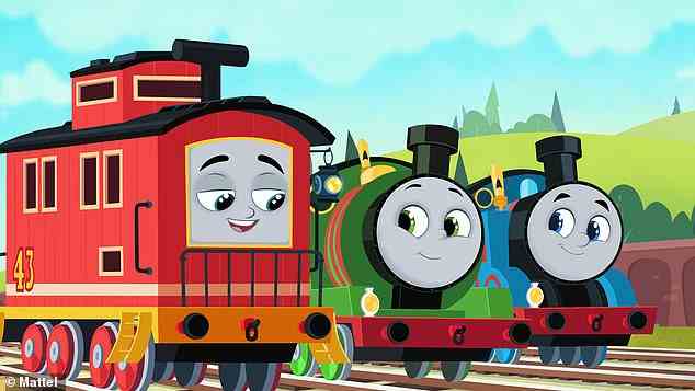 Bruno mit Percy und Thomas, zwei Charakteren, die seit Beginn der Show dabei waren, als sie 1984 Thomas the Tank Engine hieß