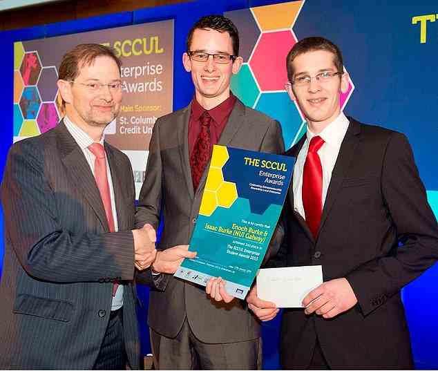 Enoch Burke (pictured centre with his brother Isaac receiving a SCCUL Enterprise Student Award in 2013) told Judge Quinn: 'I am a teacher and I don't want to go to prison. I want to be in my classroom today, that's where I was this morning when I was arrested'