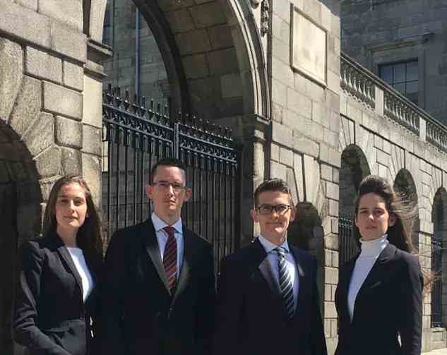 Pictured: Kezia Burke, Enoch Burke, Isaac Burke, and Ammi Burke in Dublin in 2021, outside the Four Courts. At the time, the siblings were fighting a religious discrimination case
