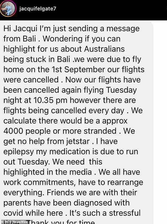 Channel 7 presenter Jacqui Felgate posted this message to social media about what is happening in Bali