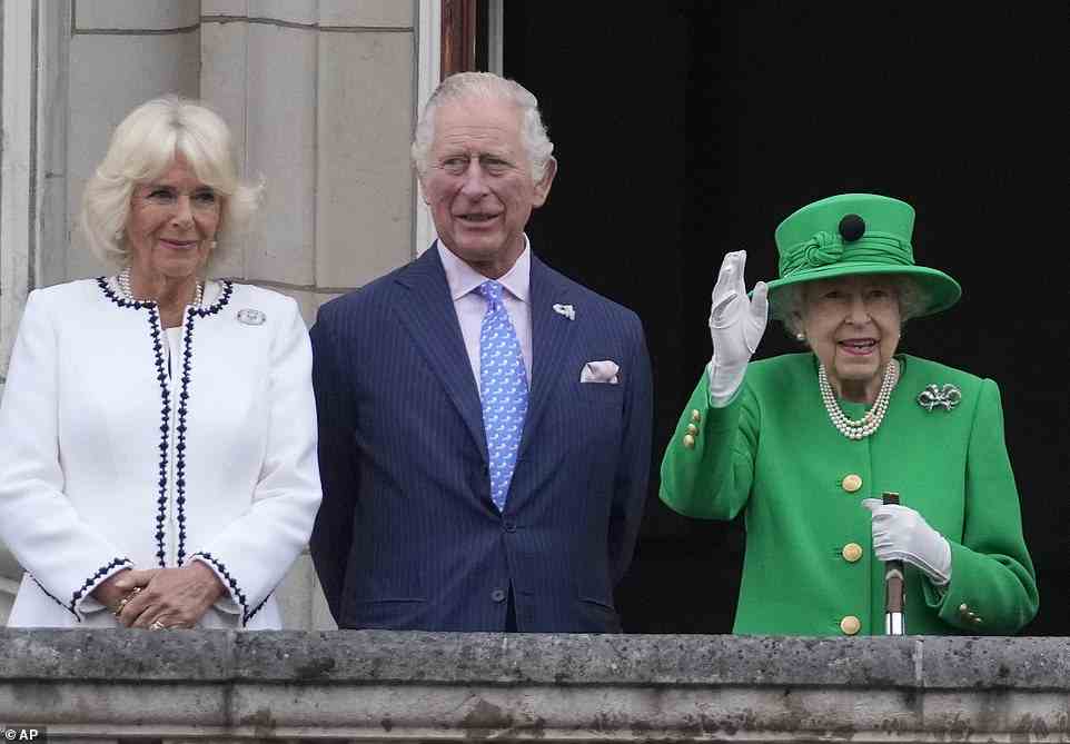 The late Queen gave her approval for Camilla to be crowned alongside Charles' in an official role before her death (pictured together at the Jubilee in 2022)
