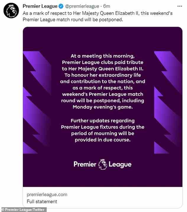 Die Premier League veröffentlichte eine Erklärung, in der sie die Entscheidung bekannt gab, ihre Spiele zu verschieben
