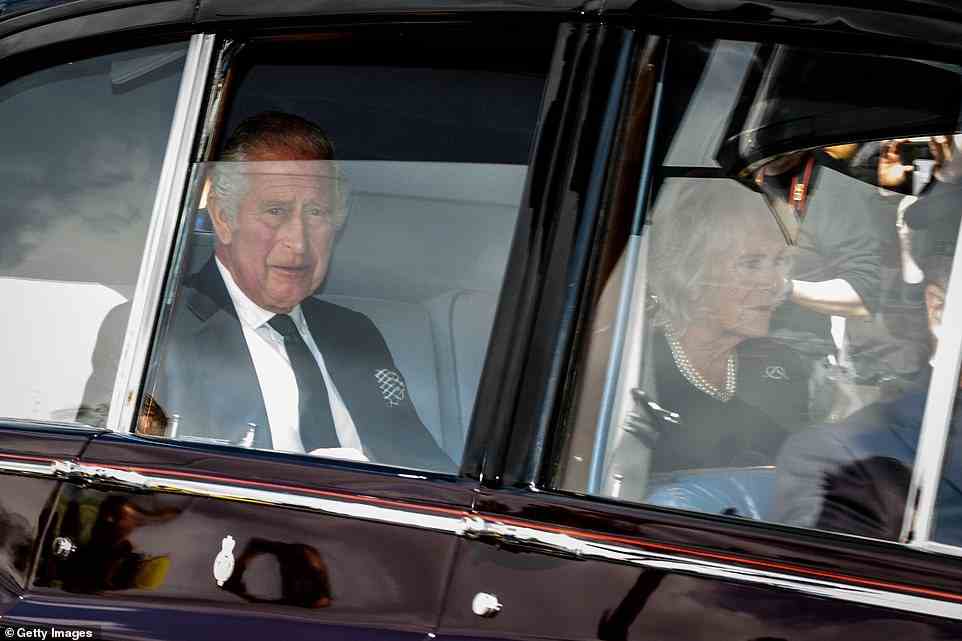 Huge crowds cheered the couple as they arrived at the palace in a state Rolls-Royce, with the King visibly emotional