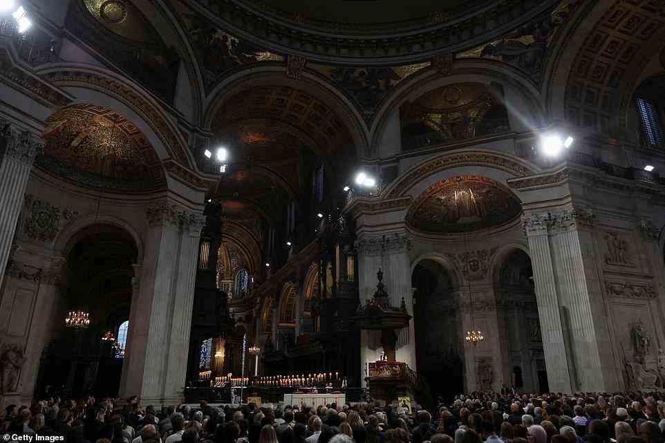 The Bishop of London, Sarah Mullally, speaks during a service of prayer and reflection, following the passing of Britain's Queen Elizabeth, at St Paul's Cathedral