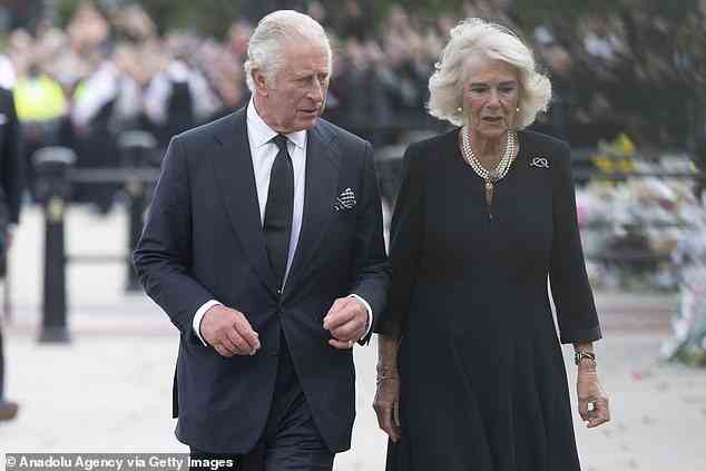 In her long reign, however, the Queen had grown to understand the value of pragmatism. More than anyone, she recognised that her son would make a better monarch with someone he loved at his side, just as she had. King Charles and Queen consort Camilla are pictured today outside Buckingham Palace