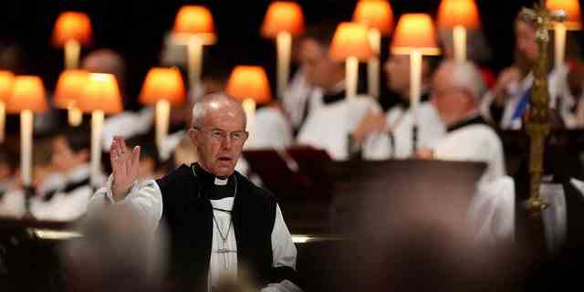 Der Erzbischof von Canterbury, Justin Welby, spricht am 9. September 2022, einen Tag nach ihrem Tod im Alter von 96 Jahren, während eines Gebets- und Reflexionsgottesdienstes für die britische Königin Elizabeth II. in der St. Paul's Cathedral in London. 