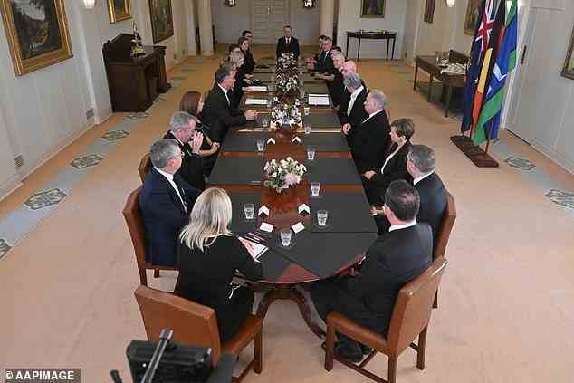 Governor-General David Hurley and prime minister Anthony Albanese with ministers at a special meeting of the Federal Executive Council at Government House
