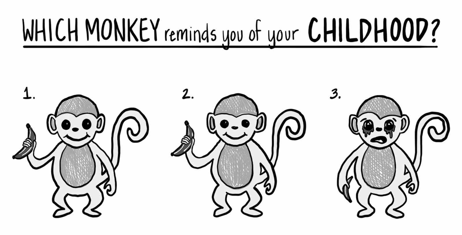 zwei Affen mit einer Banane, einer weint