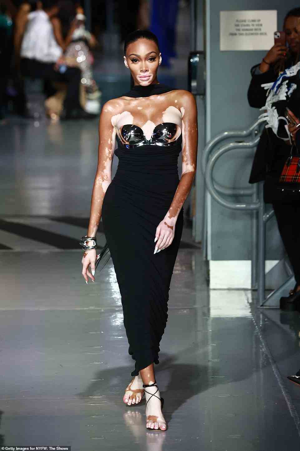 Model mayhem: Supermodel Winnie Harlow stormed the runway for the luxury womenswear designer, along with Norwegian stunner Frida Aasen