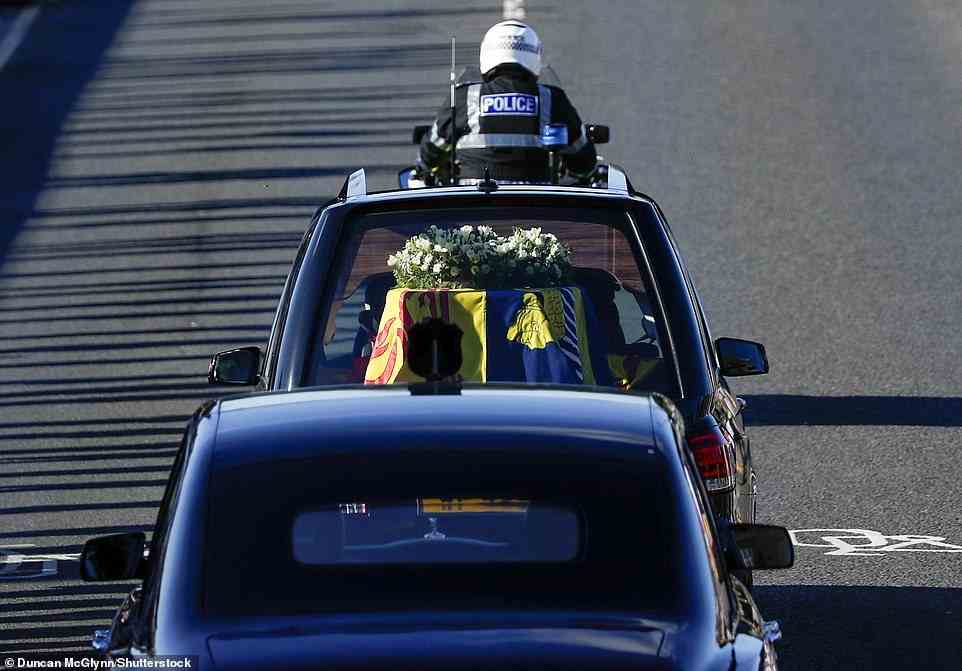 The hearse carrying the coffin of Queen Elizabeth II on its way to Edinburgh Airport