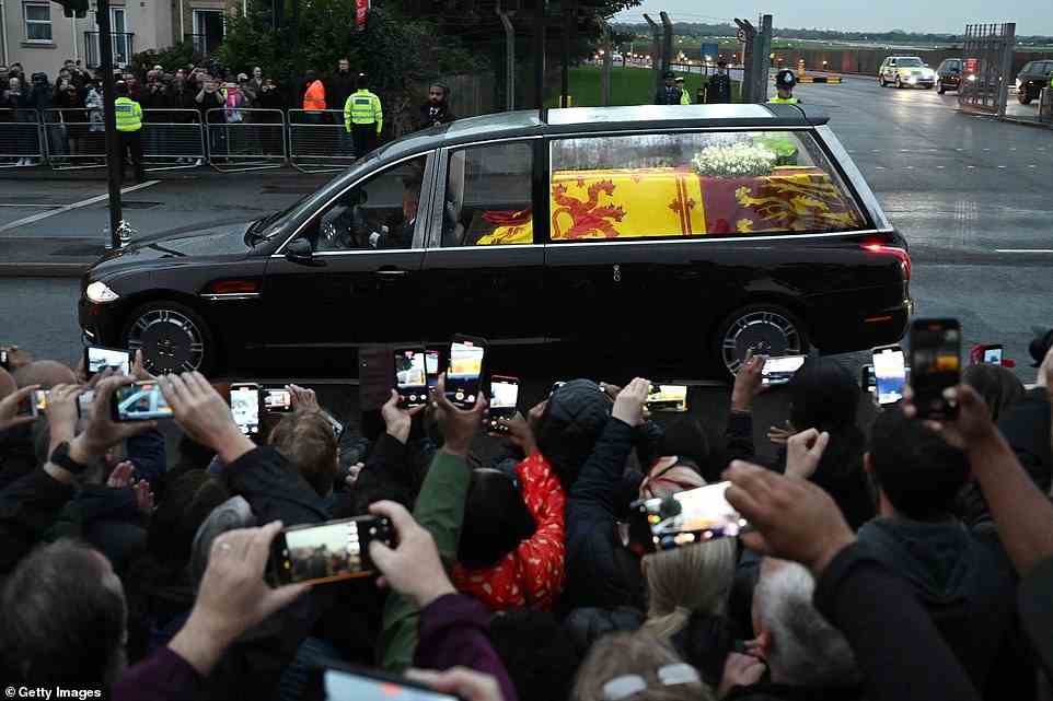 The coffin of Queen Elizabeth II leaving RAF Northolt